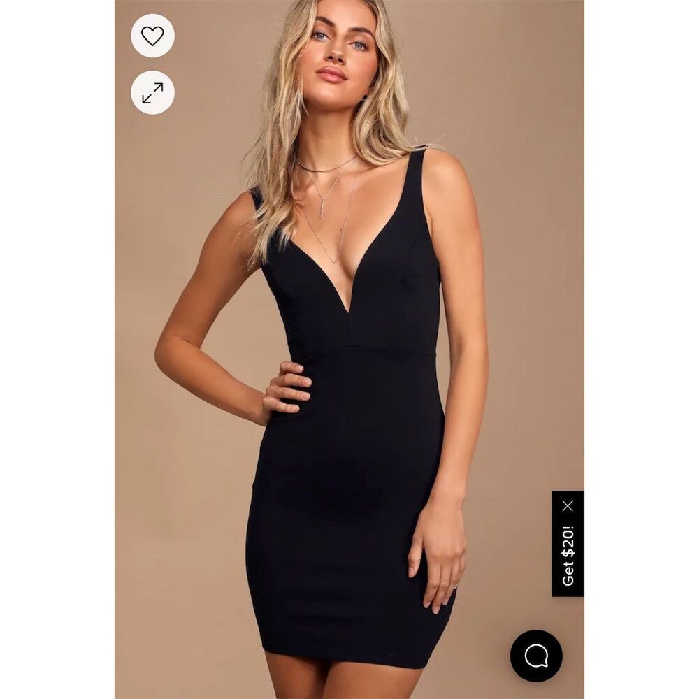 Lulu's Black Bodycon Dress M Sleeveless V-Neck Party Cocktail midi